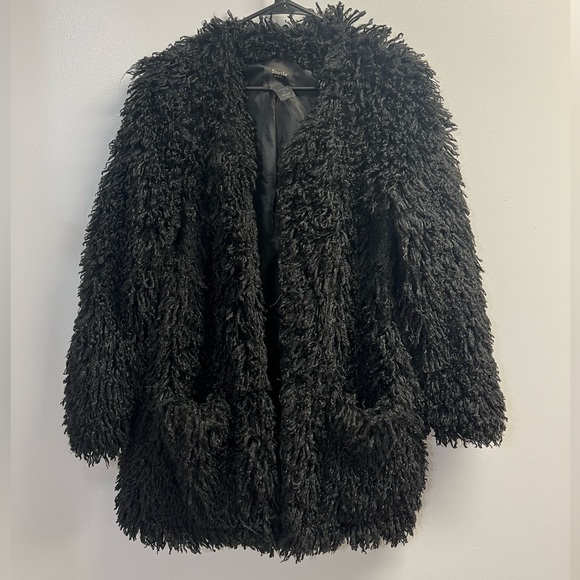 Smythe Black Shag Oversized Throw Coat w Pockets - Size Large - Picture 1 of 6